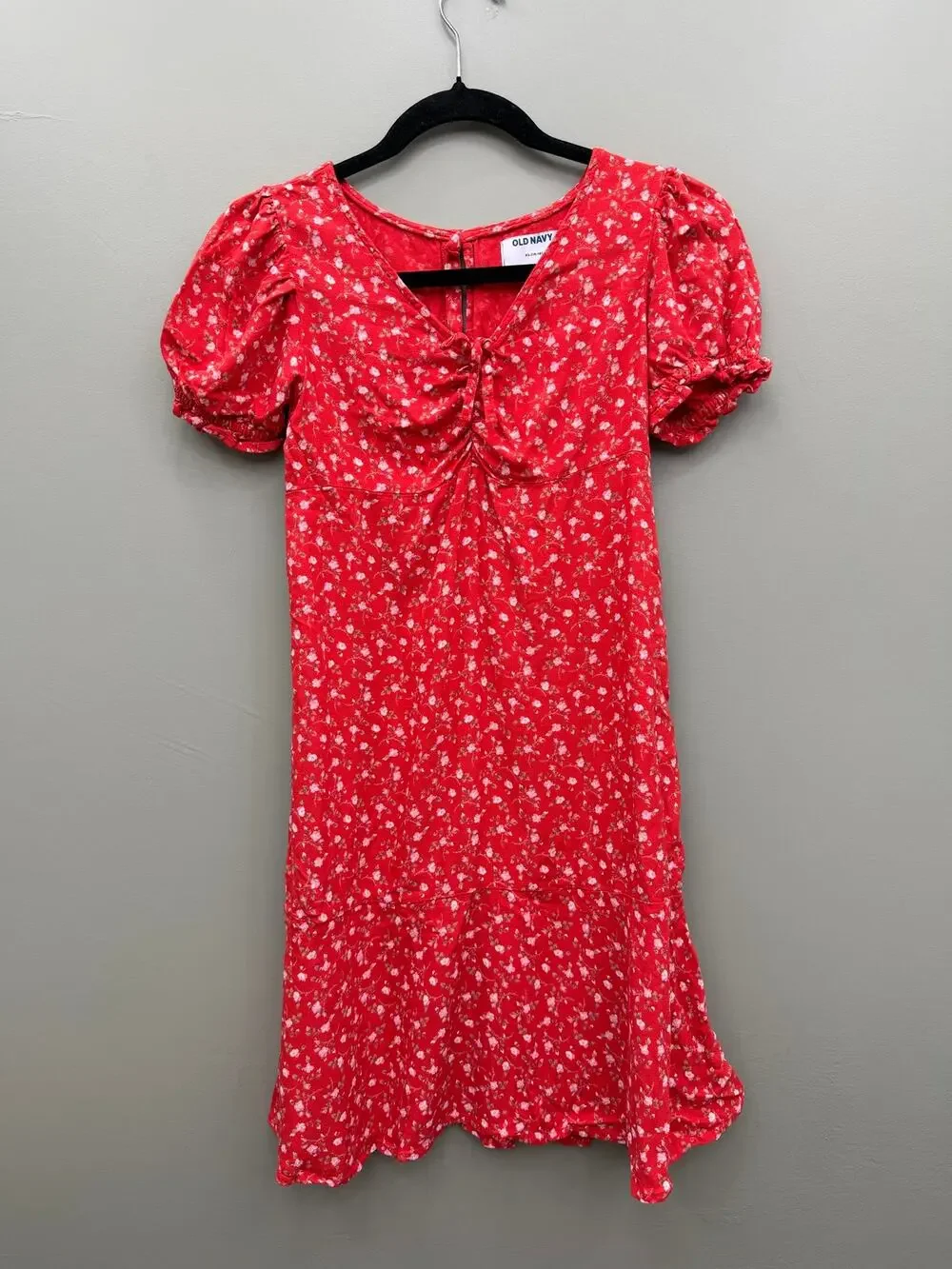 Old Navy Girls XL 14-16 Floral Mini Dress Red Puff Sleeve Cottagecore